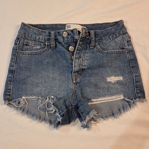Women's RSQ High-Rise Distressed Denim Shorts - Blue